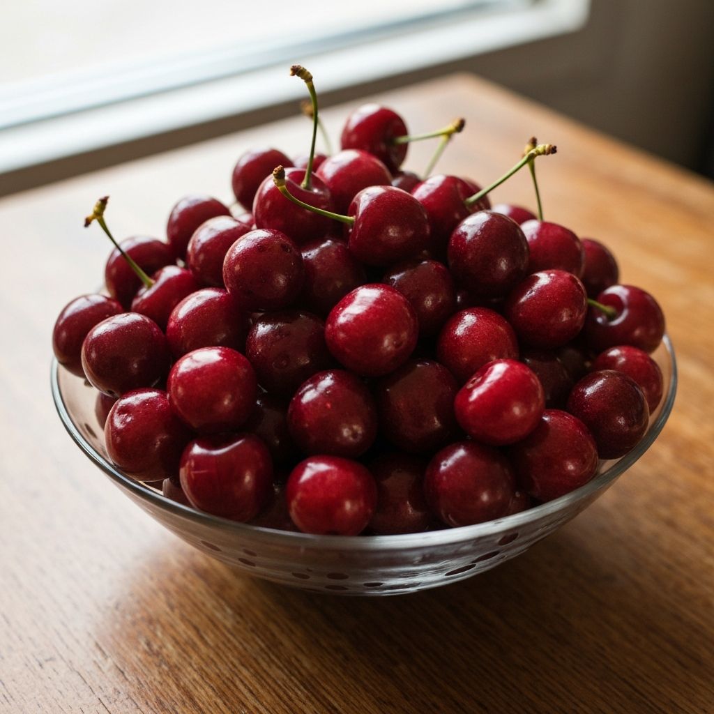 Fresh dark cherries in a bowl